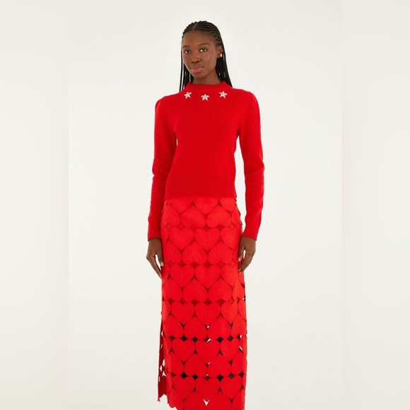 Farm Rio Red Hearts Euroflax Premium Linen Midi Skirt - Picture 7 of 9